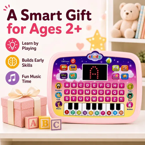Miniatura 7 de Tableta de aprendizaje para niños de 1, 2, 3 años, juguete de aprendizaje de ortografía y habla ABC con teclas de piano, juguete educativo musical