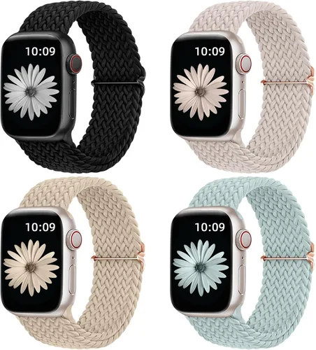Miniatura 13 de DaQin Paquete de 4 correas elásticas trenzadas Solo Loop para Apple Watch para mujeres y hombres, de 1.575 pulgadas, 1.614 pulgadas, 1.654 pulgadas