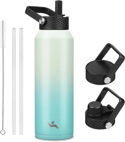 Miniatura 140 de Konokyo - Botella de agua aislada de 18 onzas, botellas deportivas de acero inoxidable con 3 tapas, verde militar