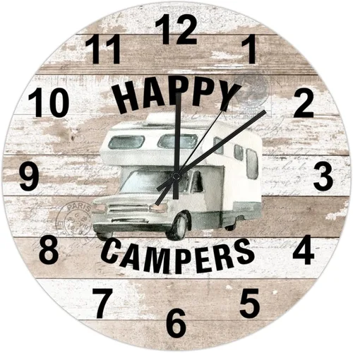 UFunhome Reloj de pared de 10 pulgadas Happy Campers lindo caprichoso retro camper silencioso sin tictac decoración de cocina relojes de pared