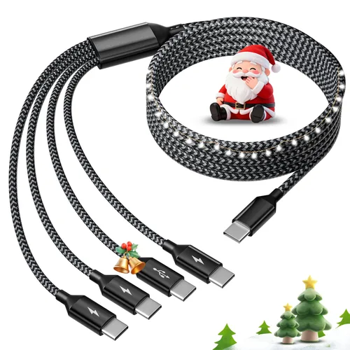 Miniatura 8 de Cable de carga múltiple, doble tipo C, cable de carga múltiple de nailon trenzado 4 en 1, cable de carga multi USB con puertos IP/tipo C/micro USB