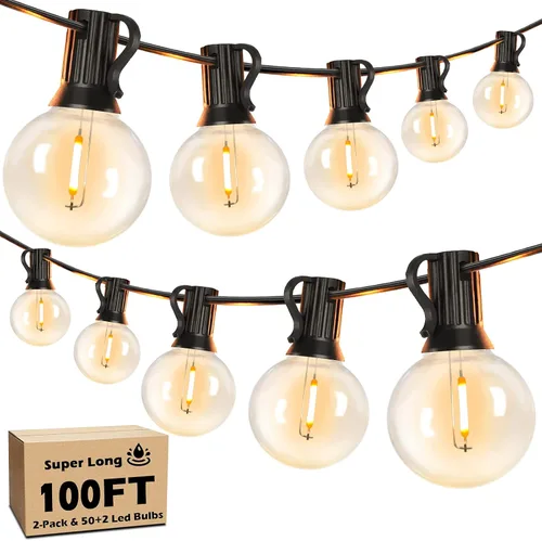 Miniatura 12 de Luces de Cadena LED para Exteriores de 50 Pies Impermeables, Brillantes 2700K, Luces de Cadena para Patio LED con 27 Bombillas Globo G40