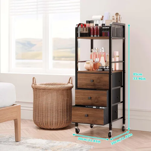Miniatura 2 de HapiRm Organizador de Carrito de Maquillaje Rodante - Almacenamiento de Maquillaje y Cuidado de la Piel de Piso con 3 Cajones de Tela No Tejida