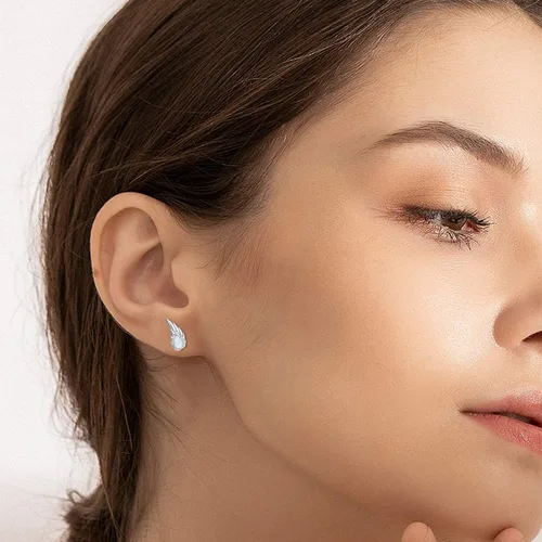 Miniatura 4 de Angel Jewelry - Aretes de plata de ley con ópalo y piedra lunar