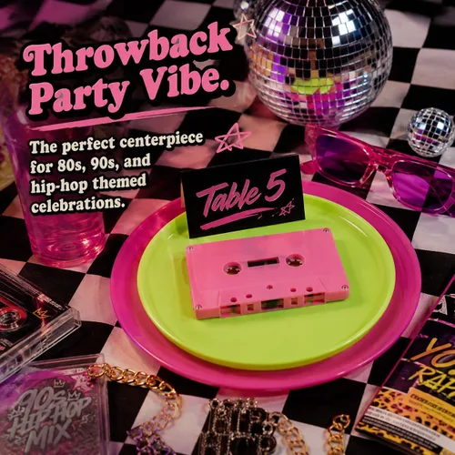 Miniatura 8 de Cintas de casete en blanco rosa para decoraciones de fiesta de los años 80 y 90, 2 casetes de audio decorativos retro para centros de mesa de música