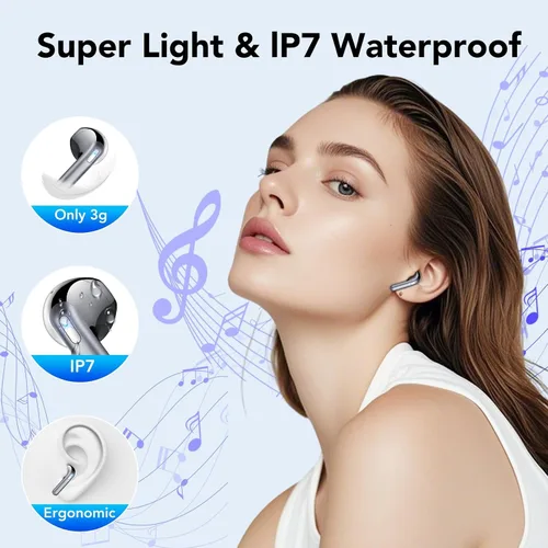 Miniatura 6 de Auriculares inalámbricos, auriculares Bluetooth 5.4, pantalla LED de 50 horas de reproducción, auriculares de graves profundos con 4 micrófonos ENC