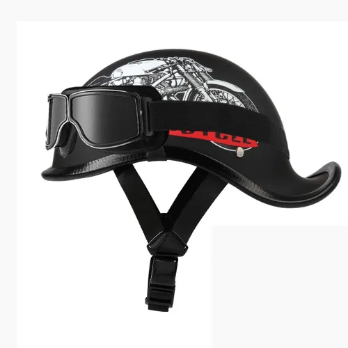 Miniatura 25 de Medio casco de motocicleta vintage, aprobado por el DOT, para adultos, casco convertible vintage para scooters, ciclomotores, cascos de motocicleta