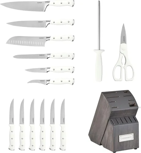 Miniatura 4 de Cuisinart - Juego de 15 cuchillos con bloque, acero inoxidable de alto carbono, remache triple forjado, blanco/gris carbón C77WTR-15PCG