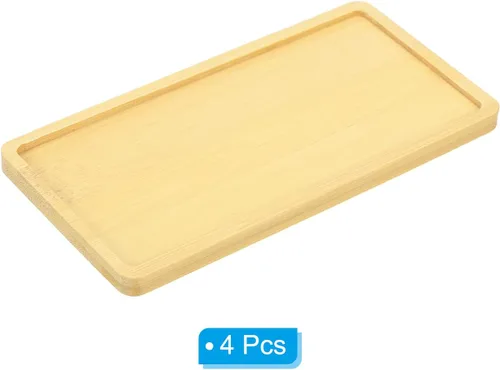 Miniatura 3 de PATIKIL Platillo para macetas de 7 x 3.5 pulgadas, paquete de 4 bandejas rectangulares de bambú para goteo de flores para el hogar e interiores