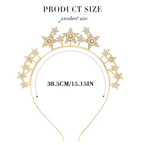 Miniatura 6 de Fashey Diadema de estrella plateada con halo de estrellas, accesorios para el cabello para mujer (dorado)