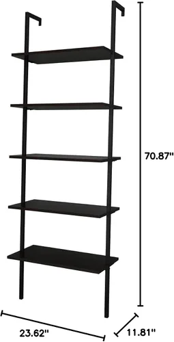 Miniatura 3 de Estantería industrial de 5 niveles, estantería montada en la pared, estantería de escalera de madera con marco de metal, estantes colgantes