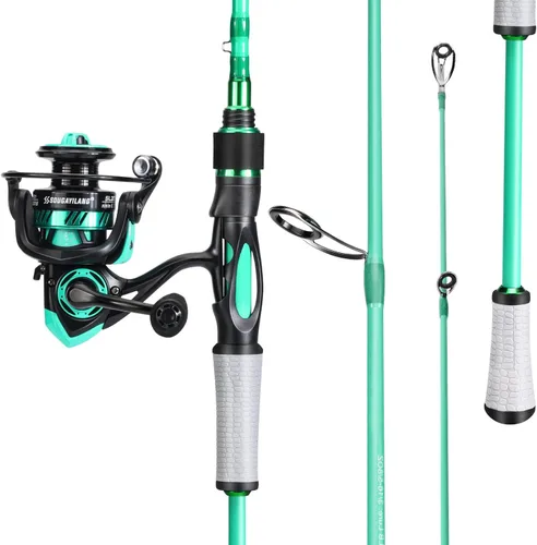 Miniatura 3 de Combo de Carrete y Caña de Pescar One Bass Spirit Flame, Caña de Pescar Giratoria con Blancos de Grafito de 2 Piezas, Guías de Acero Inoxidable