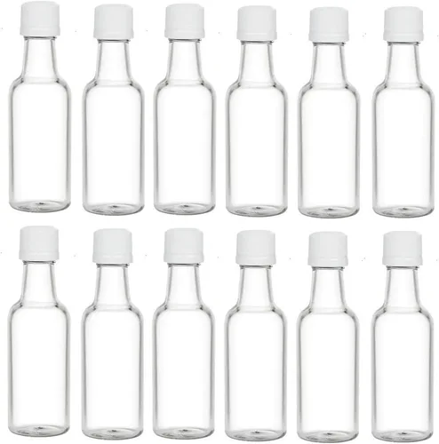 Miniatura 4 de Nakpunar 12 botellas de licor de plástico transparente de 1.7 fl oz con tapa dorada, fabricadas en Estados Unidos Dorado