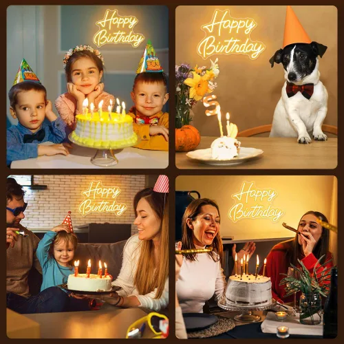 Miniatura 7 de Letrero de neón con texto en inglés «Happy Birthday», «Happy Birthday» con luz LED para telón de fondo, cumpleaños, cualquier edad, decoración