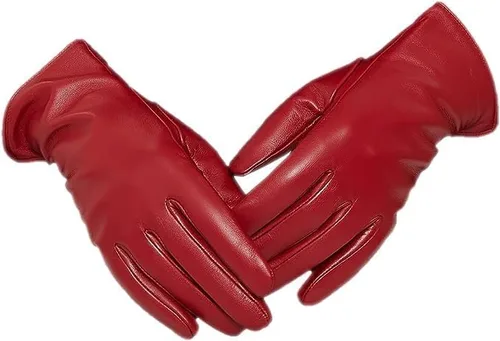 ZLUXURQ Guantes de cuero suave italiano de lujo para mujer, guantes de piel de oveja genuina para mujer, guantes de clima frío con forro de cachemira