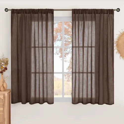 Miniatura 87 de BGment Cortinas de lino café de 30 pulgadas de largo para ventana pequeña, cortinas de media ventana beige semitransparentes ligeras con bolsillo