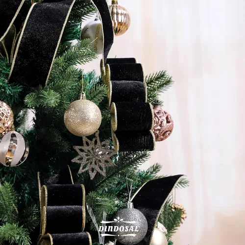 Miniatura 6 de Cinta de terciopelo negro con alambre de 2.5 pulgadas x 10 yardas, cinta de Navidad negra y dorada con parte trasera dorada, cinta de terciopelo
