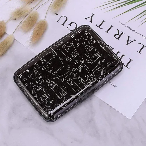 Miniatura 272 de ELFISH Mini cartera de aluminio RFID para tarjetas de crédito, funda de identificación de metal para hombres y mujeres, Happy Flower, Cartera Rfid