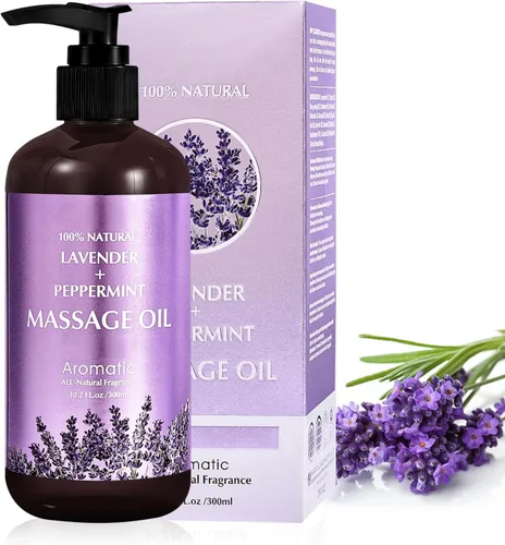 Aceite de masaje de lavanda para calmar, calmar y relajar los músculos, aceite de masaje para masaje, aceite corporal ideal para hidratar la piel