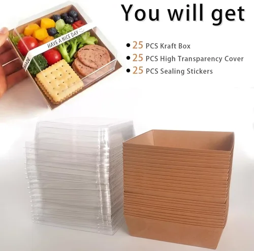 Miniatura 7 de Paquete de 25 cajas de embutidos con tapas transparentes, mini recipientes de papel desechables para alimentos (5 pulgadas), adecuados para postres