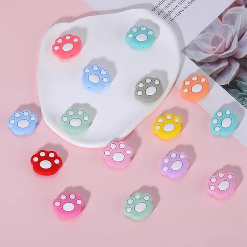 Miniatura 3 de 22 cuentas de silicona de animales y cuentas focales para bolígrafos, manualidades, bolígrafo con cuentas, correas para teléfono (huellas de patas)