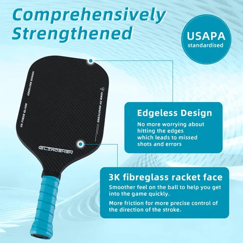 Miniatura 2 de Pickleball paddles set of 2 Rackets are made to USAPA standards 3k fibreglass textured surface rimless design 16 mm polypropylene honeycomb