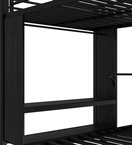 Miniatura 8 de Full Over Twin Bunk Bed with Trundle and Ladders, Metal Bunk Bed Frame with Built-in Foldable Desk & Wardrobe, Space-Saving Beds for Kids Teens
