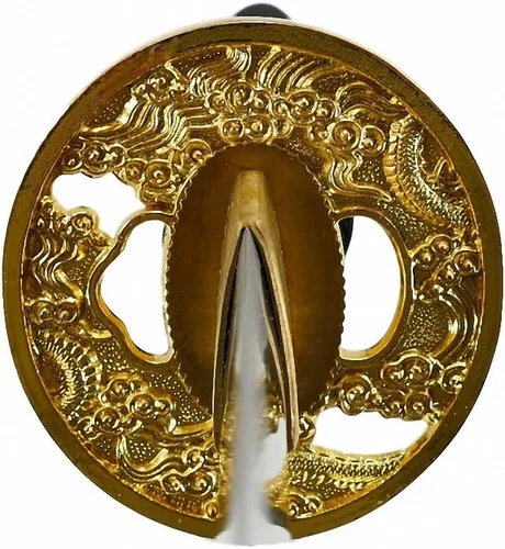 Miniatura 3 de Makoto Espada samurái afilada forjada a mano - Dragón dorado de cristal en Saya