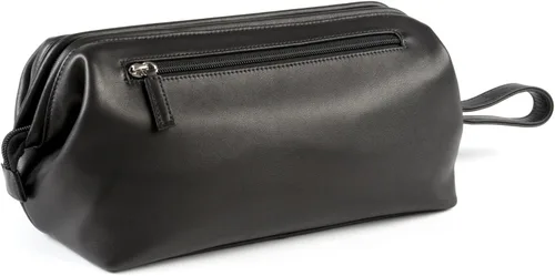 Miniatura 4 de Leatherology Neceser con marco de ónix negro, kit de piel de grano completo para hombres con apertura de boca ancha, bolsillos interiores y Negro