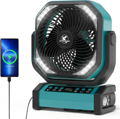 Miniatura 12 de KITWLEMEN - Ventilador de camping con luz - Ventilador recargable de 20,000 mAh con batería, tiempo máximo de funcionamiento de 60 horas, 4