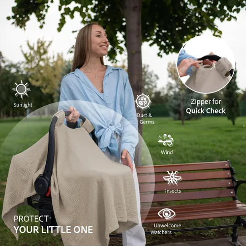 Miniatura 8 de Nilsa Cubierta de muselina 5 en 1 para lactancia materna y asiento de coche de bebé, funda transpirable para lactancia materna con aro rígido