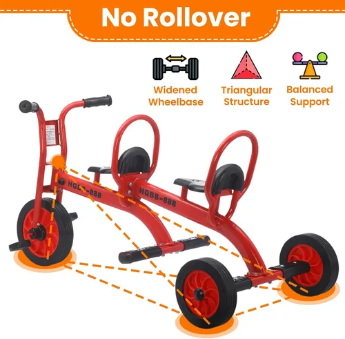 Miniatura 3 de Triciclo para niños de 3 a 8 años, bicicleta de triciclo doble para niños, bicicleta tándem para guardería preescolar al aire libre con neumáticos