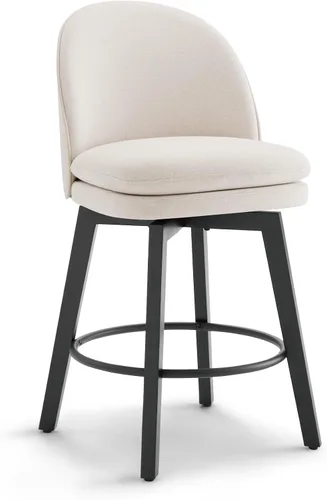 Miniatura 35 de Taburetes de Bar de Altura de Mostrador de 26 pulgadas Tapizados Giratorios con Respaldo y Patas de Madera para Isla de Cocina, Juego de 2, Tela