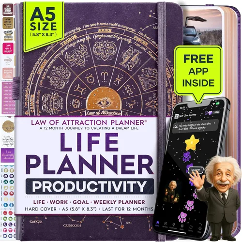 Miniatura 14 de Planificador de Vida - Agenda Semanal y Mensual Sin Fecha, Viaje de 12 Meses para Aumentar la Productividad Diario de Gratitud, Organizador