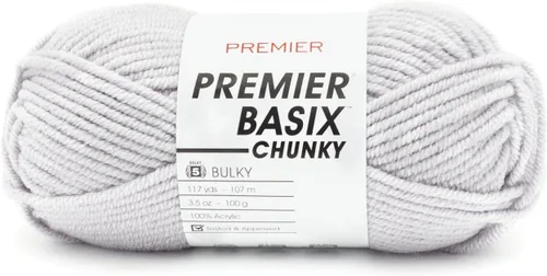 Miniatura 12 de Premier Yarns Basix Hilo Chunky Grueso, Perfecto para Elaborar Proyectos Rápidos, Peso Voluminoso, Hilo Acrílico, Acero, 3.5 onzas, 117 yardas