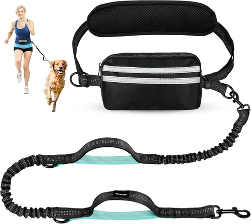 Miniatura 12 de Correa de perro manos libres con bolsa, correa elástica retráctil con dobles asas acolchadas, correas de perro con elástico para cachorros medianos