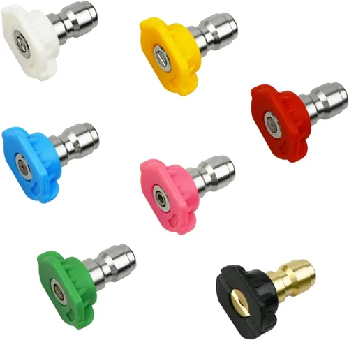 7 puntas de boquilla de pulverización para lavadora a presión de 7 colores, conector rápido de 1/4 pulgadas, múltiples grados de pulverización para