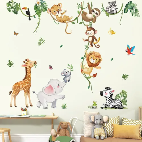 Miniatura 3 de decalmile Calcomanías de pared de animales del safari Calcomanías de pared de animales de la selva Animales trepadores de árbol Jirafa Elefante León