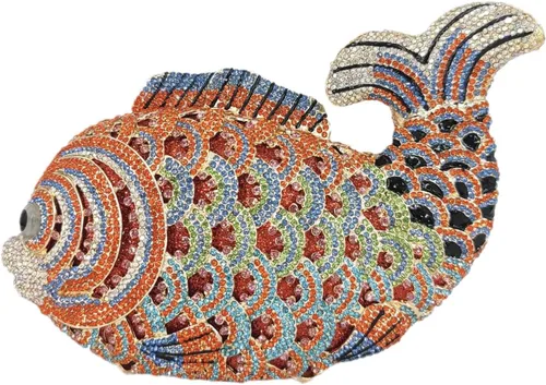 Boutique De FGG Bolsos de mano con diamantes de imitación de pescado para mujer, bolsos formales de noche, bolso de graduación, boda, fiesta, bolsa