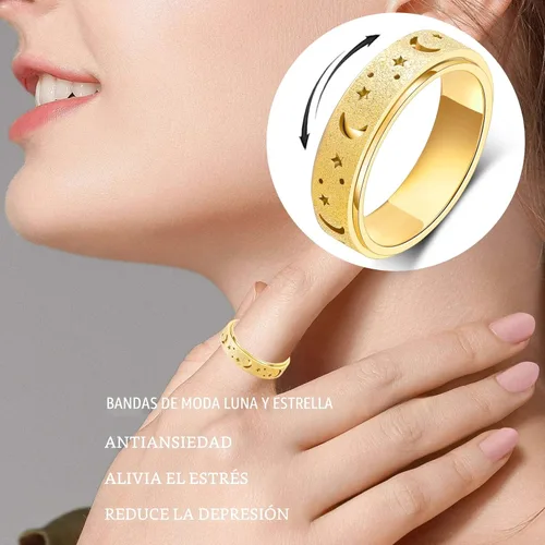 Miniatura 3 de OreilleStar Anillo de ansiedad para mujer, anillo giratorio de acero inoxidable, juguetes para ansiedad para adultos, anillos giratorios
