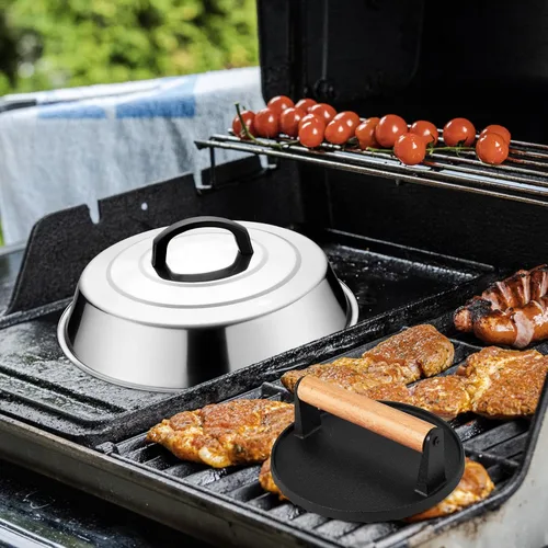 Miniatura 8 de Leonyo Smash - Kit de hamburguesa, cubierta de hilvanado de 12 pulgadas para plancha, prensa redonda de tocino de hierro fundido para queso, tapa