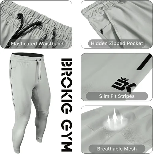 Miniatura 9 de BROKIG Pantalones deportivos ligeros para hombre, elásticos, de secado rápido, con bolsillos con cremallera