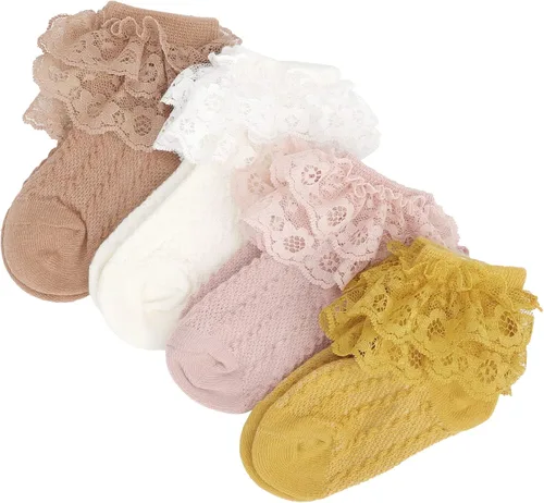 DRESHOW BQUBO Baby Girls Socks Eyelet Ruffle Lace Socks Cute Frilly Socks NewbornInfantToddlers Thin Socks Dress Socks