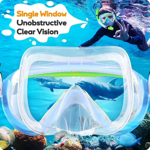 Miniatura 3 de Seovediary Juego de esnórquel para niños, máscara de esnórquel panorámica antivaho de vidrio templado para niños, máscara de buceo antifugas