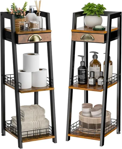 Miniatura 12 de keomaisyto Elegante estante de escalera de 4 niveles, estante de almacenamiento para baño, estantería de escalera con cajón, estantes de Blanco