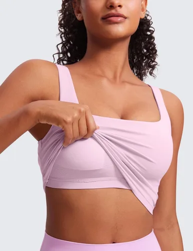 Miniatura 95 de CRZ YOGA Butterluxe Brasier deportivo de cuello cuadrado para mujer, estilo camiseta corta sin mangas, acolchado con soporte integrado para yoga