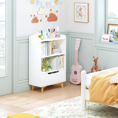 Miniatura 5 de UTEX Estantería para niños, libreros para niños con almacenamiento y cajón, organizador de almacenamiento de juguetes para niños de madera para sala