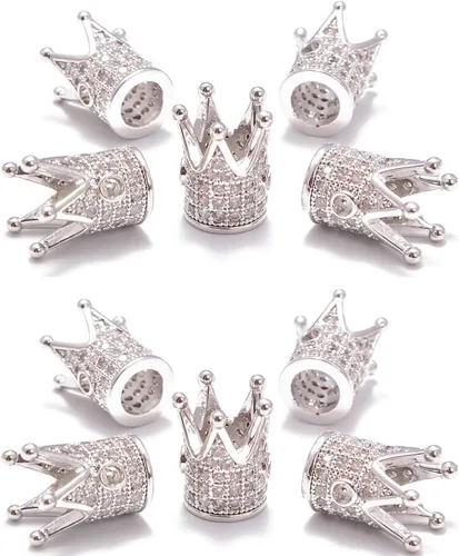 Miniatura 21 de AD Beads Corona de diamantes de imitación de circonita con agujero grande, cuentas espaciadoras (10 unidades, corona transparente sobre oro