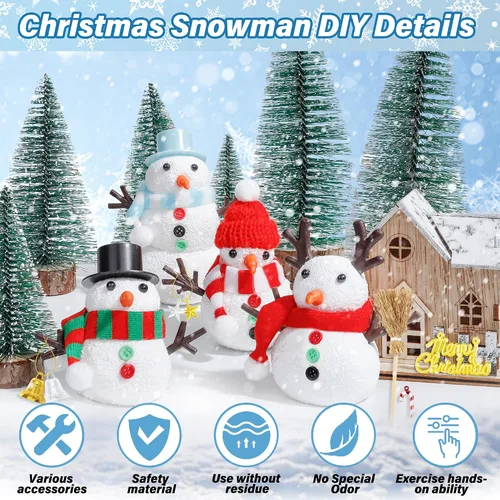 Miniatura 5 de Kit de Manualidades Navideñas de Muñeco de Nieve, Paquete de 3 Kit de Manualidades DIY de Muñeco de Nieve para Niños, Construye un Muñeco de Nieve
