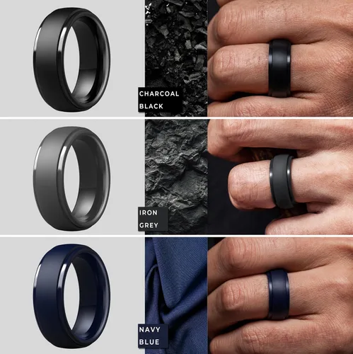 Miniatura 67 de ThunderFit Anillos de boda de silicona para hombre, 0.394 in de ancho y 0.098 in de grosor, paquete múltiple de variedad 1-7